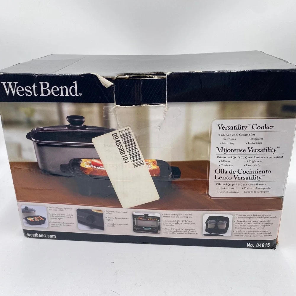 West Bend Versatility 5 Qt Slow Cooker 84915 Gray Black Griddle Base Travel Tote